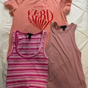 BUNDLE H&M, Forever21 Pink & Light Pink Girls' Tank Tops - Solid and Striped Set